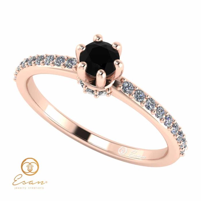 Inel de logodna din aur cu diamant negru si diamante incolore ES91