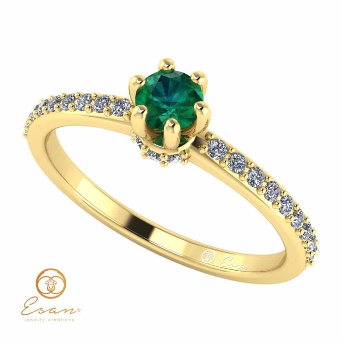 Inel de logodna din aur cu smarald si diamante ES91