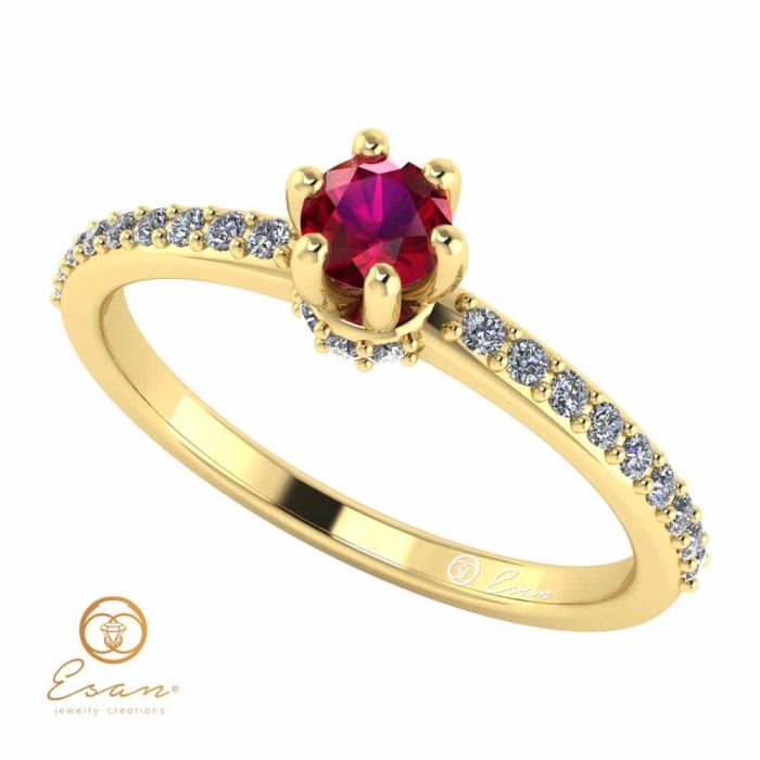 Inel de logodna din aur cu rubin si diamante ES91
