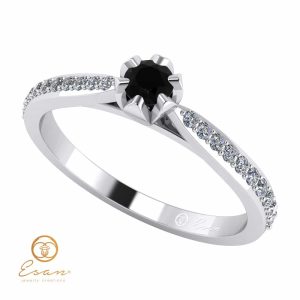 Inel de logodna din aur cu diamant negru si diamante incolore ES92