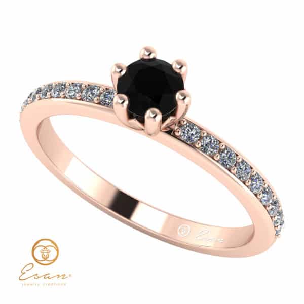 Inel de logodna din aur cu diamant negru si diamante incolore ES93