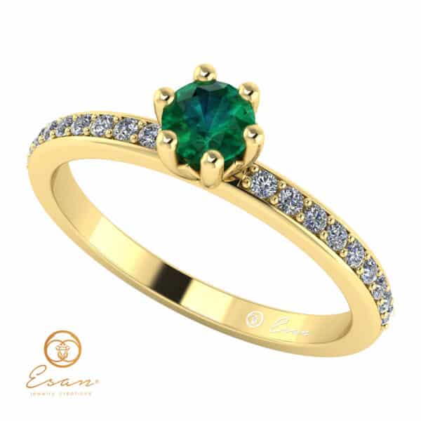 Inel de logodna din aur cu smarald si diamante ES93