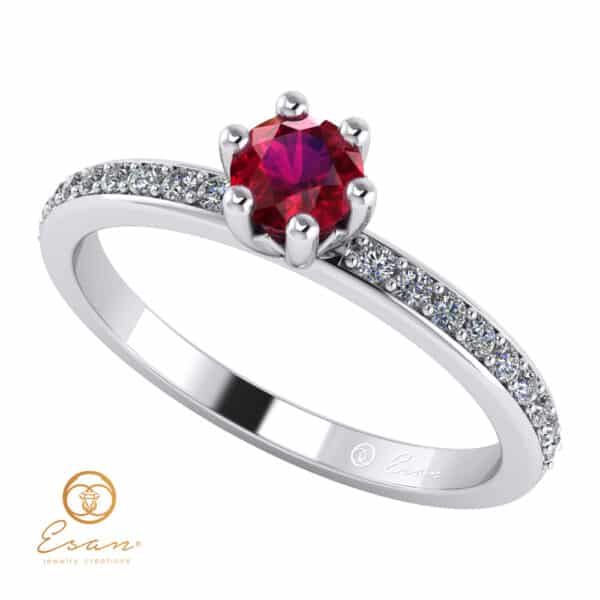 Inel de logodna din aur cu rubin si diamante ES93