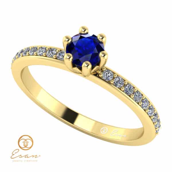 Inel de logodna din aur cu safir si diamante ES93