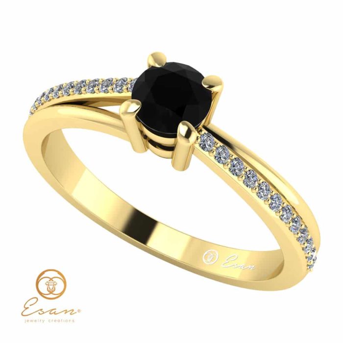 Inel de logodna din aur cu diamant negru si diamante incolore ES94