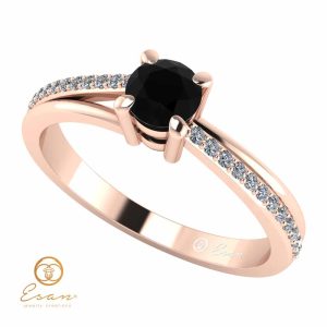 Inel de logodna din aur cu diamant negru si diamante incolore ES94