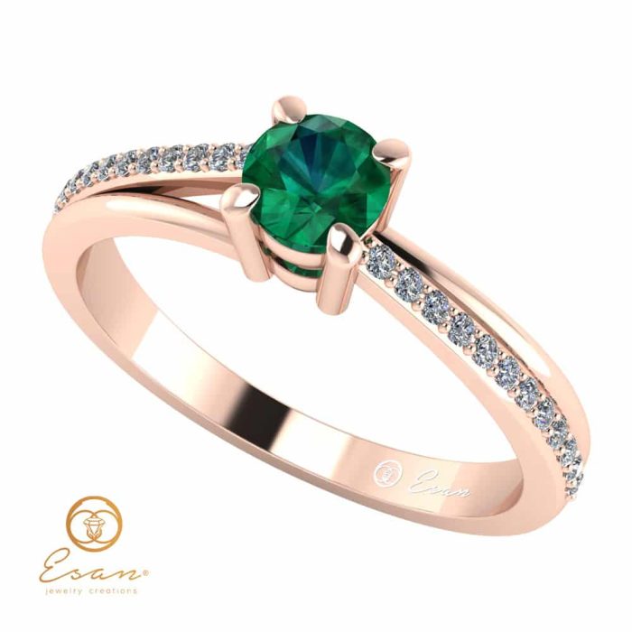 Inel de logodna din aur cu smarald si diamante ES94