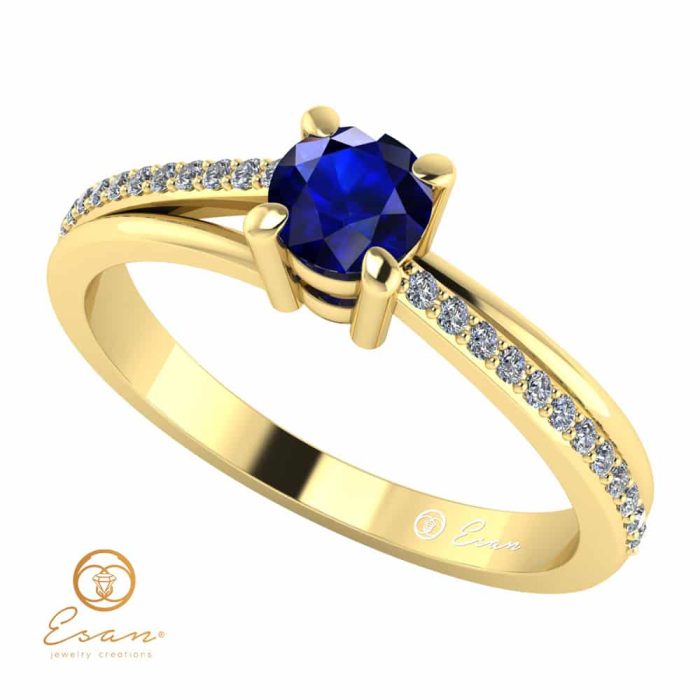 Inel de logodna din aur cu safir si diamante ES94
