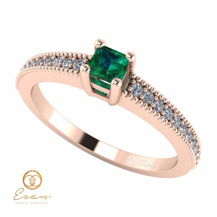 Inel de logodna din aur cu smarald si diamante ES95