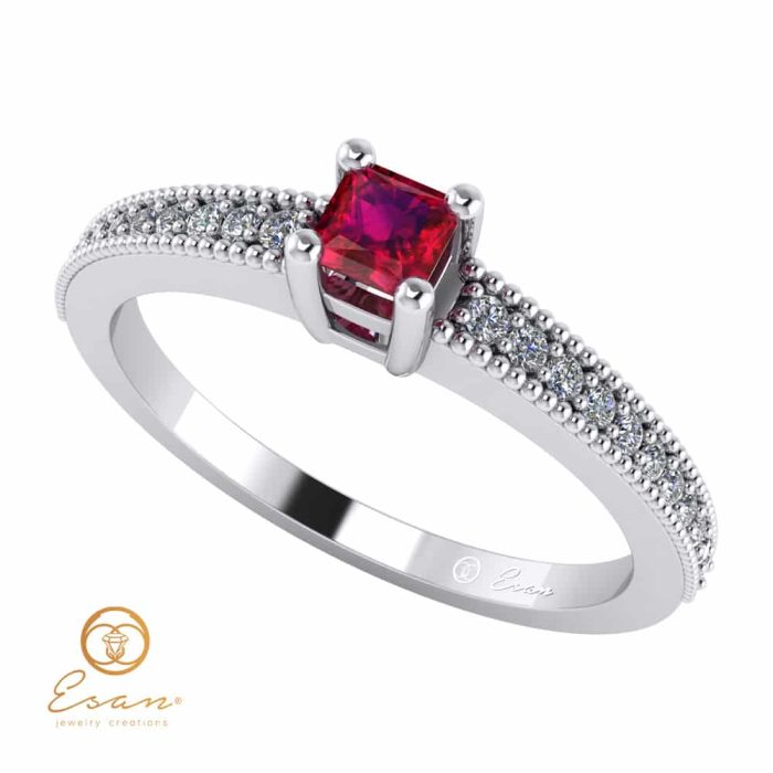 Inel de logodna din aur cu rubin si diamante ES95