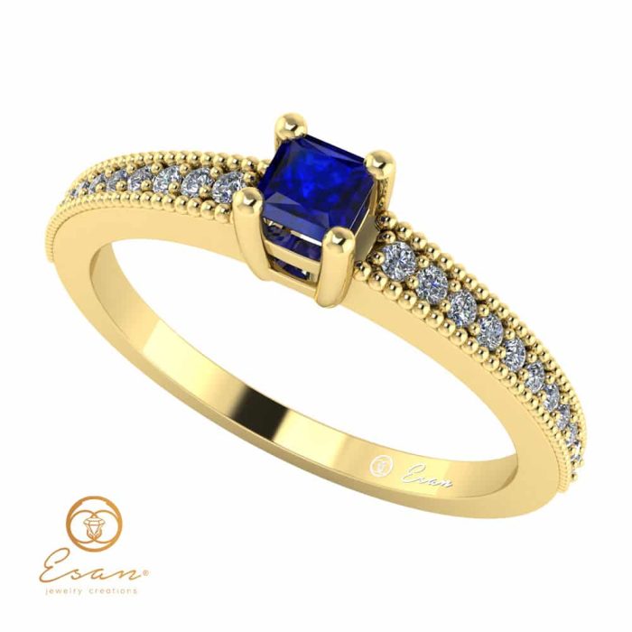Inel de logodna din aur cu safir si diamante ES95