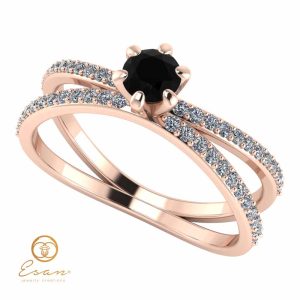 Inel de logodna din aur cu diamant negru si diamante incolore ES96