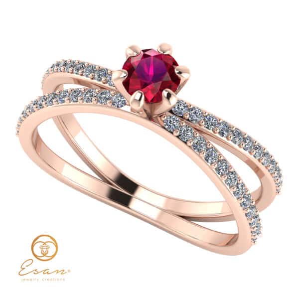 Inel de logodna din aur cu rubin si diamante ES96