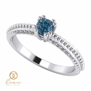 Inel de logodna din aur cu diamant albastru si diamante incolore ES98