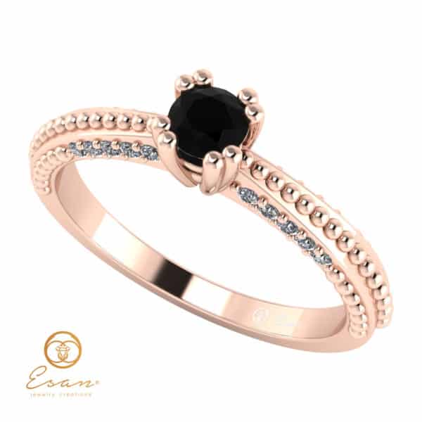 Inel de logodna cu diamant negru si diamante ES98