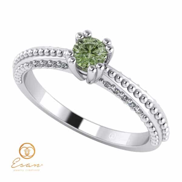 Inel din aur cu diamant verde si diamante incolore ES98
