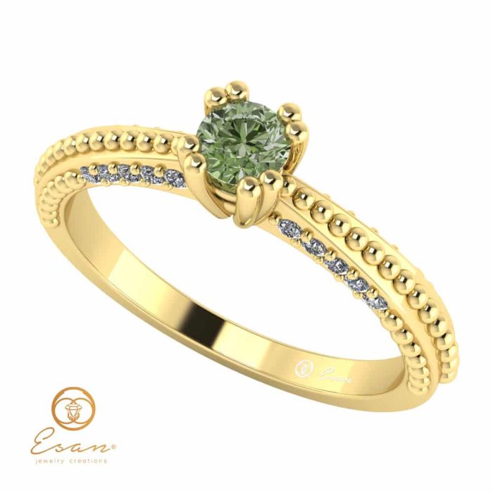 Inel din aur cu diamant verde si diamante incolore ES98
