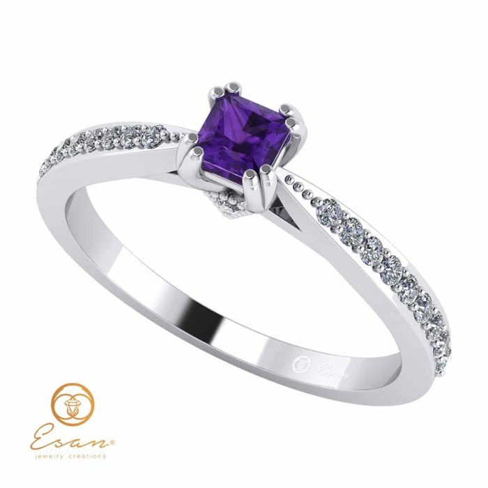 Inel de logodna din aur cu ametist si diamante ES99