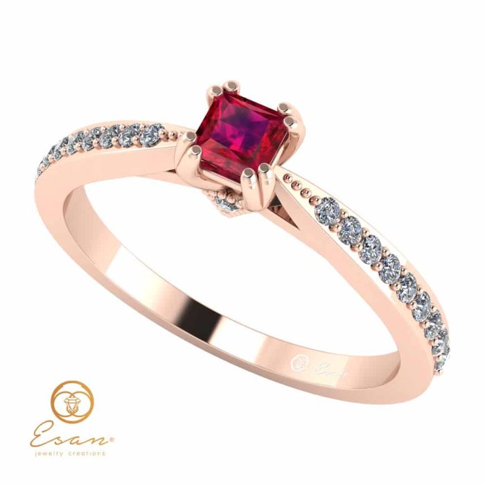 Inel de logodna din aur cu rubin si diamante ES99