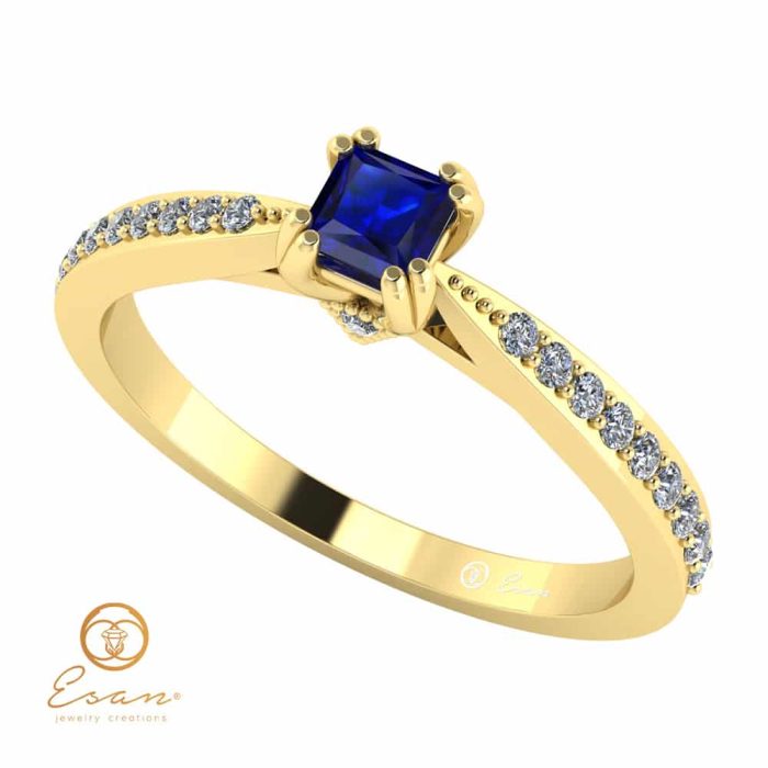 Inel de logodna din aur cu safir si diamante ES99