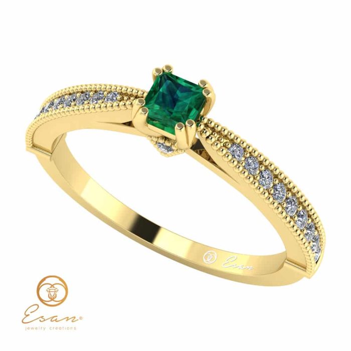 Inel de logodna din aur cu smarald si diamante ES97