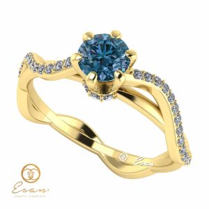 Inel de logodna din aur cu diamant albastru si diamante incolore ES86