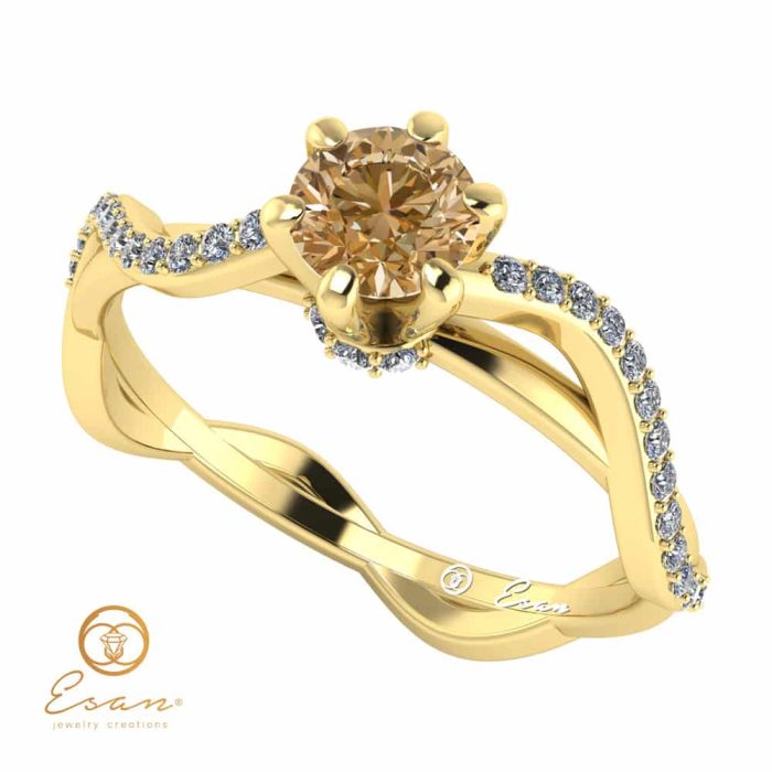 Inel de logodna cu diamant maro si diamante incolore ES86