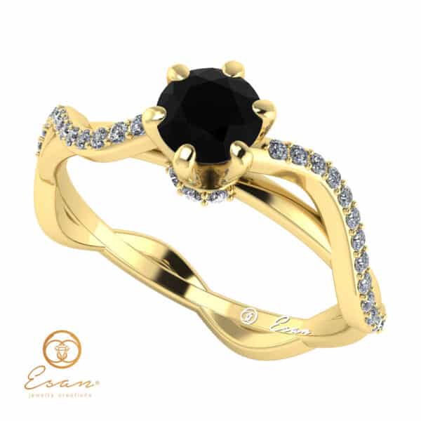 Inel de logodna din aur cu diamant negru si diamante incolore ES86