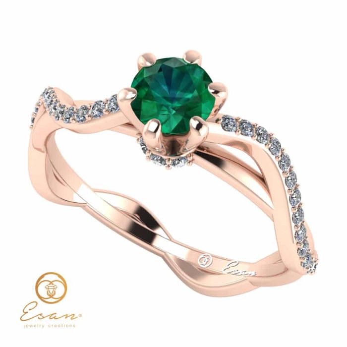 Inel de logodna din aur cu smarald si diamante ES86