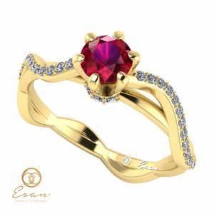 Inel de logodna din aur cu rubin si diamante ES86