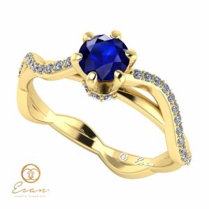 Inel de logodna din aur cu safir si diamante ES86