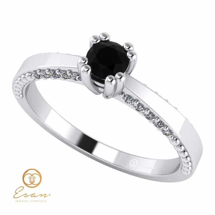 Inel de logodna din aur cu diamant negru si diamante incolore ES100