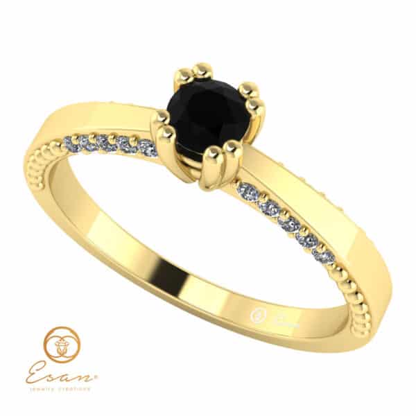 Inel de logodna din aur cu diamant negru si diamante incolore ES100
