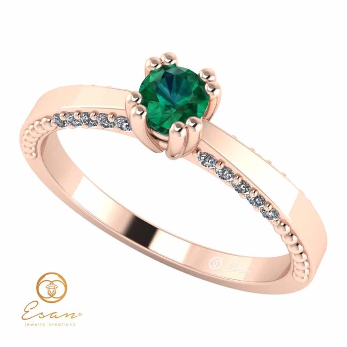 Inel de logodna din aur cu smarald si diamante ES100