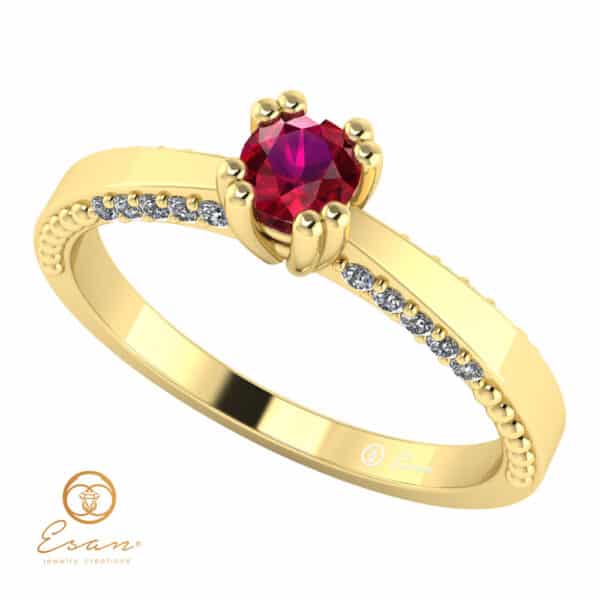 Inel de logodna din aur cu rubin si diamante ES100