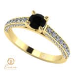 Inel de logodna din aur cu diamant negru si diamante incolore ES87