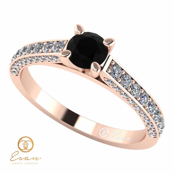 Inel de logodna din aur cu diamant negru si diamante incolore ES87