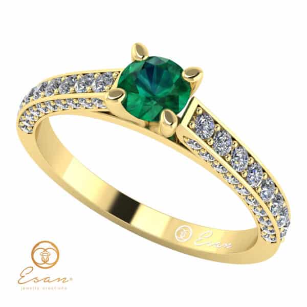 Inel de logodna din aur cu smarald si diamante ES87