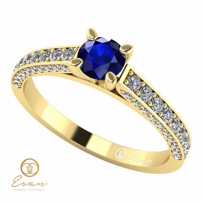 Inel de logodna din aur cu safir si diamante ES87