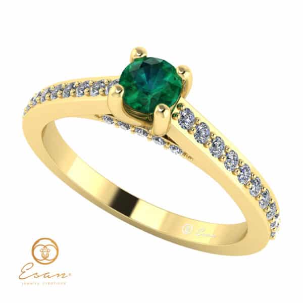 Inel de logodna din aur cu smarald si diamante ES112