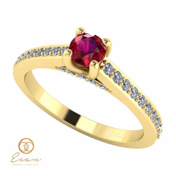 Inel de logodna din aur cu rubin si diamante ES112