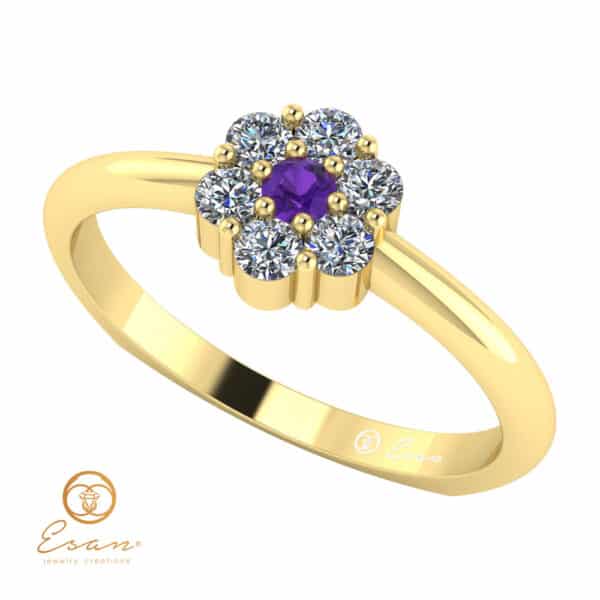Inel de logodna din aur cu ametist si diamante ES70