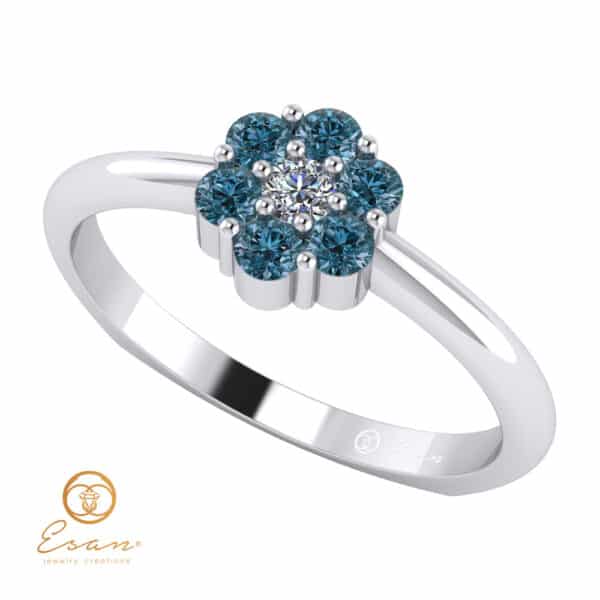 Inel de logodna din aur cu diamant incolor si albastre ES70