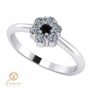 Inel de logodna din aur cu diamant negru si diamante incolore ES70