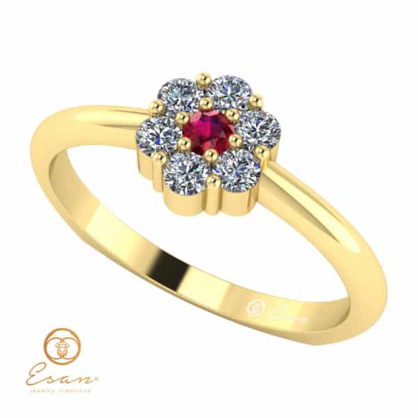 Inel de logodna din aur cu rubin si diamante ES70