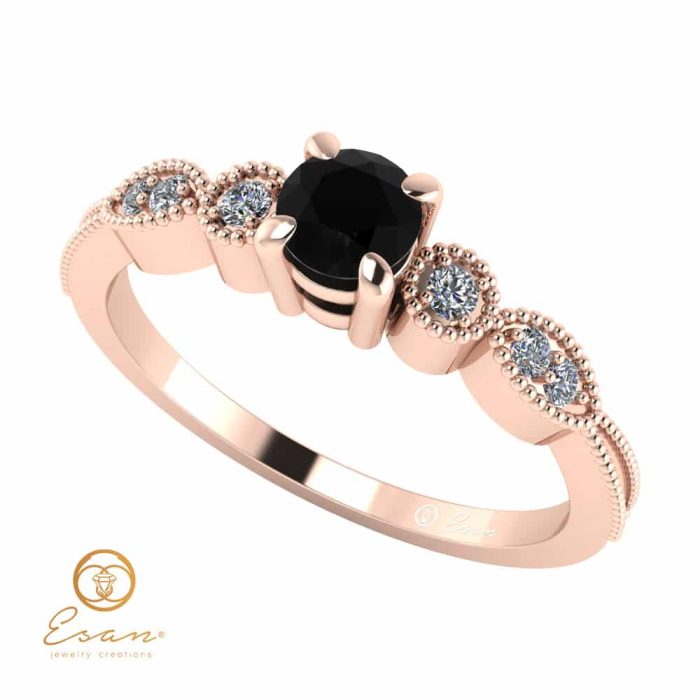 Inel de logodna din aur cu diamant negru si diamante incolore ES111