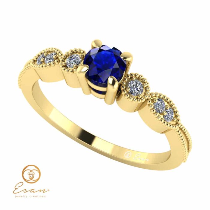 Inel de logodna din aur cu safir si diamante ES111