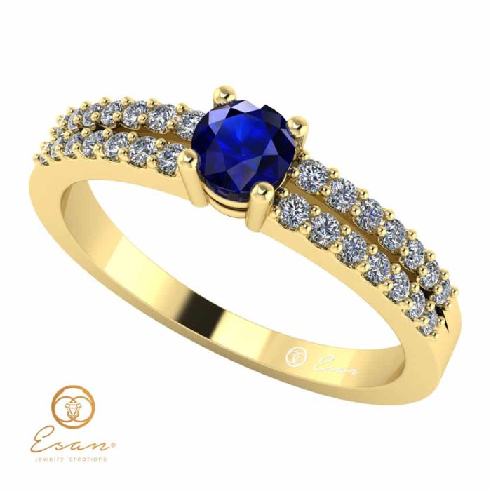 Inel de logodna din aur cu safir si diamante ES114