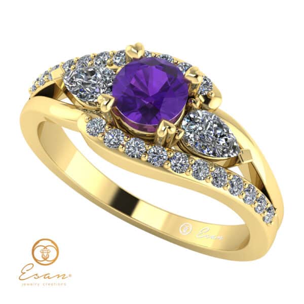 Inel de logodna din aur cu ametist si diamante ES101