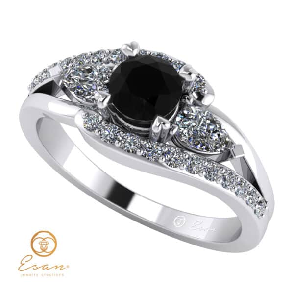 Inel de logodna din aur cu diamant negru si diamante incolore ES101